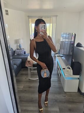 Elegant Black Midi Dress for Women - Classic Evening Dress